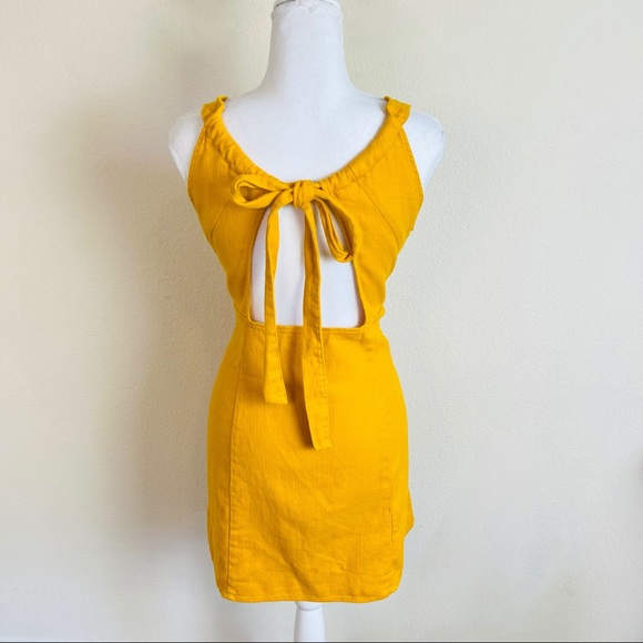Forever 21 Woven Mustard Yellow Twist Cut Out Mini Dress - Picture 2 of 6